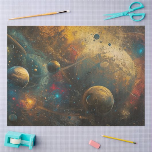 Decoupage Buitenste Ruimte Sterren Planeten Tissuepapier (Craft)