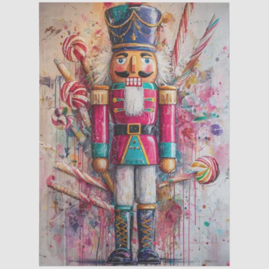 Decoupage Candy Nutcracker Ted Red Jacket Tissuepapier (Voorkant)