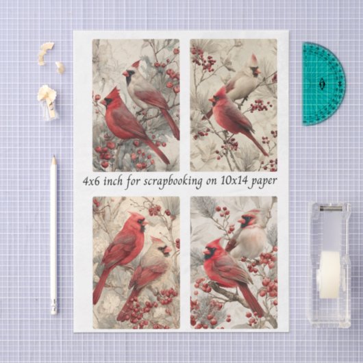 Decoupage Cardinal Panels  4x6" & 4 Designs  Tissuepapier (Craft)