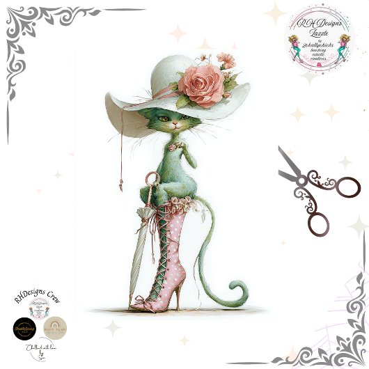 Decoupage Catwalk Green Cat Parasol Polka Dot Boot Tissuepapier
