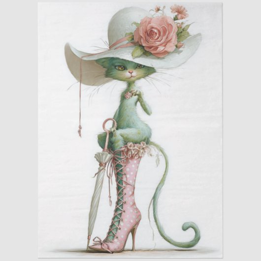Decoupage Catwalk Green Cat Parasol Polka Dot Boot Tissuepapier (Voorkant)
