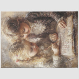 Decoupage Charmante Jongen Meisje Doin Huiswerk Tissuepapier