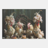 Decoupage  Chickens having Een Tea Party Inpakpapier Vel (Voorkant 3)