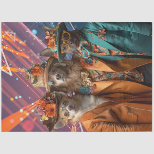 Decoupage Chihuahua, Lab & Pit Kleurrijke Kleding Tissuepapier (Voorkant)