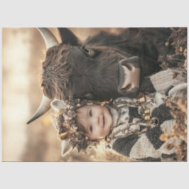 Decoupage Child Highland Koe in het veld Tissuepapier