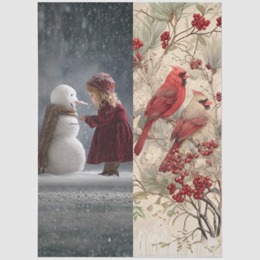 Decoupage Child Snowman Cardinals Runner Sleds Tissuepapier (Voorkant)
