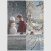 Decoupage Child Snowman Church Winter Sled Runners Tissuepapier (Voorkant)