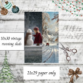 Decoupage Child Snowman Church Winter Sled Runners Tissuepapier