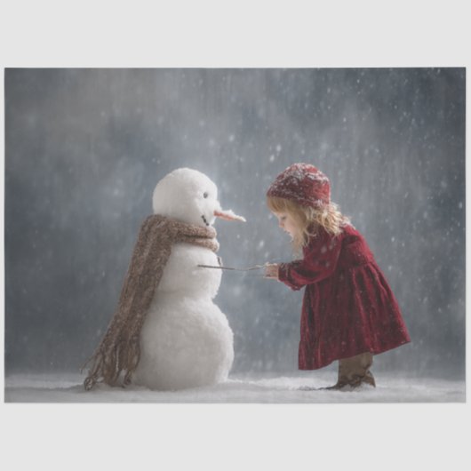 Decoupage Child & Snowman Winter Scene Tissuepapier (Voorkant)