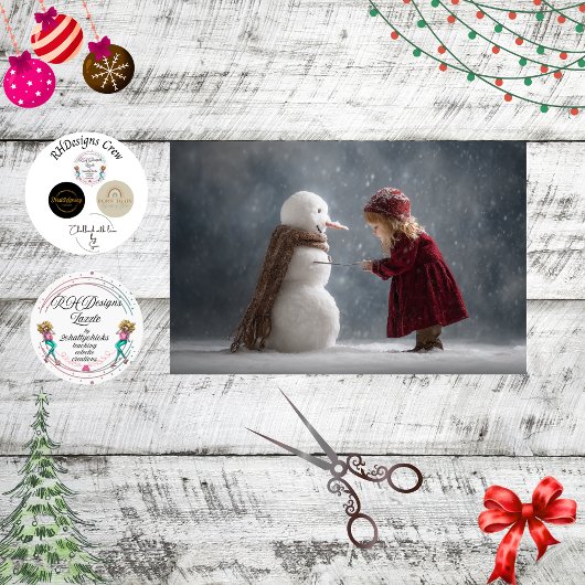 Decoupage Child & Snowman Winter Scene Tissuepapier
