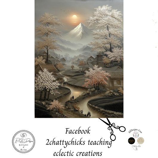 Decoupage Chinese dorp Mount Fuji Tissuepapier