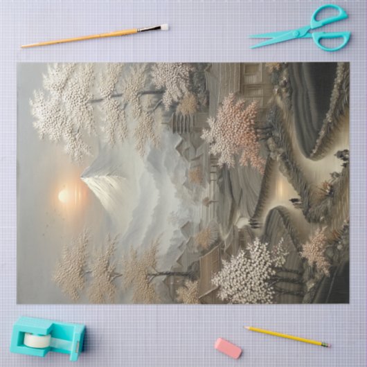 Decoupage Chinese dorp Mount Fuji Tissuepapier (Craft)