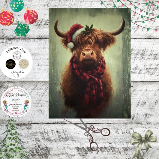 Decoupage Christmas Highland Rustic Holiday Cheer Tissuepapier