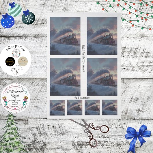 Decoupage Christmas Train Winter Scene Ireland Tissuepapier