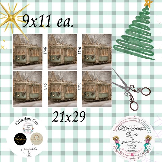 Decoupage Christmas Trolley Green 9 x 11 inches  Tissuepapier