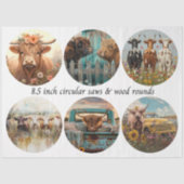 Decoupage Circular Saw Highland Cows 8.5" Rounds Tissuepapier (Voorkant)