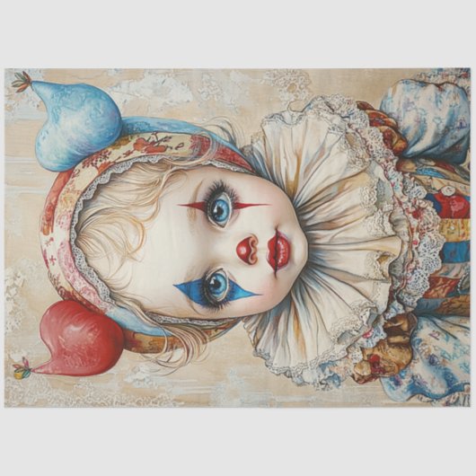 Decoupage Circus Meisje Clown Jester Tissuepapier (Voorkant)
