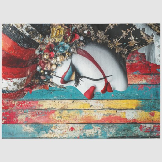 Decoupage Circus Vrouw Kostuum Parels Goud Tissuepapier (Voorkant)