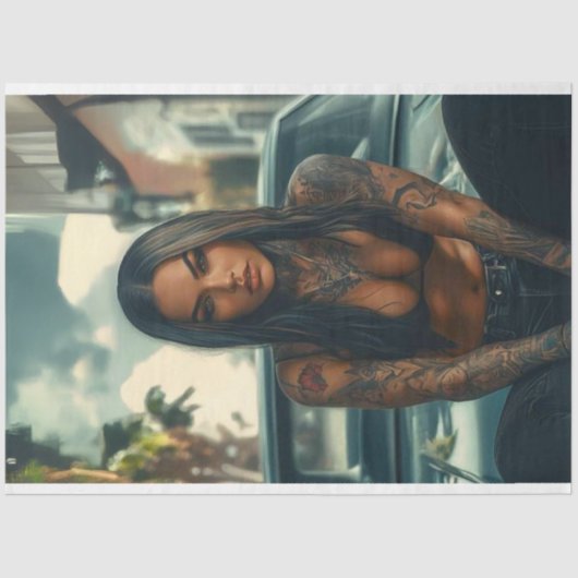 Decoupage Classic Car & getatoeëerd chique Poster Tissuepapier (Voorkant)