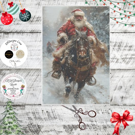 Decoupage  Classic Santa op Paardensneeuw Tissuepapier