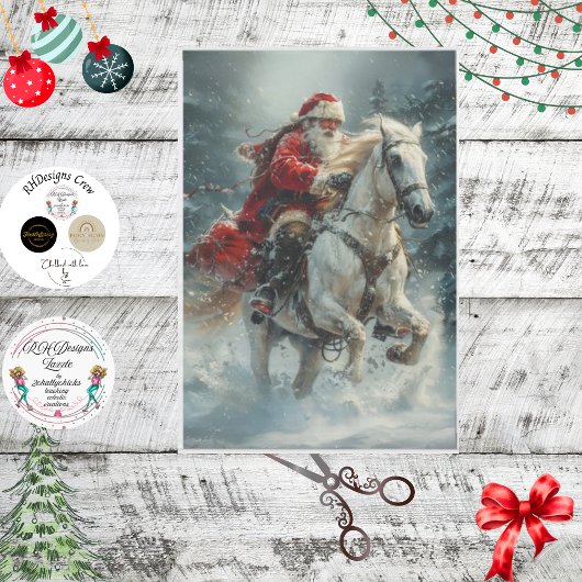 Decoupage  Classic Santa Riding White Horse Tissuepapier