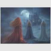 Decoupage Cloaked Women Moonlit Summons Castle.  Tissuepapier (Voorkant)