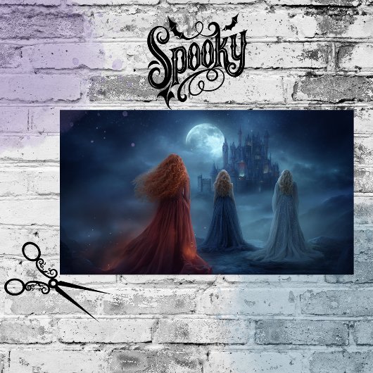 Decoupage Cloaked Women Moonlit Summons Castle.  Tissuepapier