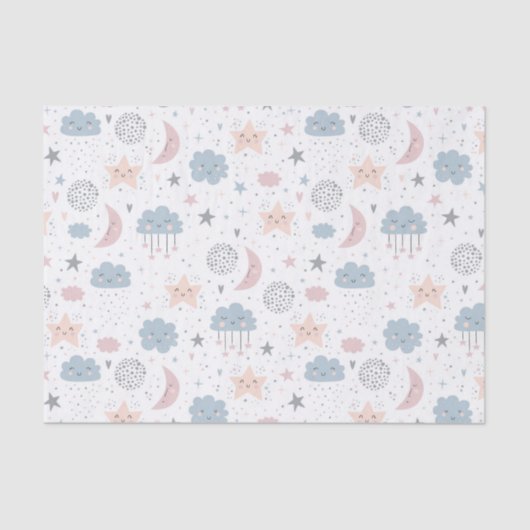 Decoupage Clouds Moon Starry Sky Baby shower Tissuepapier (Voorkant)