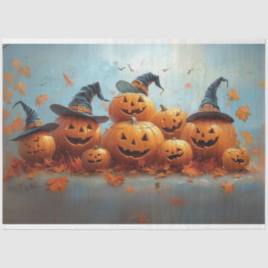 Decoupage Comical Pumpkin Family Art Tissue Paper Tissuepapier (Voorkant)