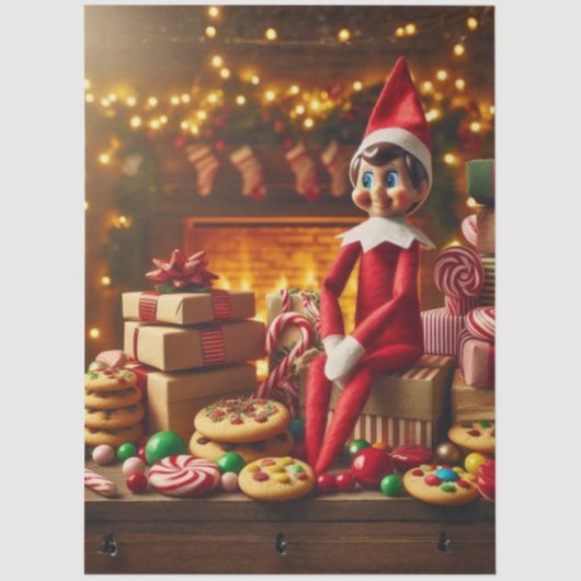 Decoupage Cookie Table Elf Holiday Mischief Tissuepapier (Voorkant)