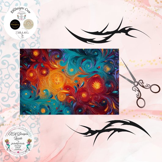 Decoupage Cosmic Swirl Sunburst Vibrant Colors  Tissuepapier