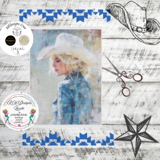 Decoupage Country Cowgirl Pastelolie Schilderij Tissuepapier