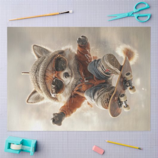 Decoupage Country Fox Riding Skateboard Tissuepapier (Craft)