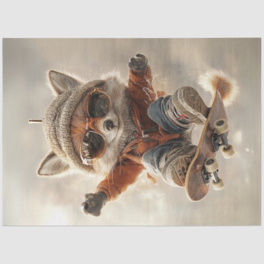 Decoupage Country Fox Riding Skateboard Tissuepapier (Voorkant)