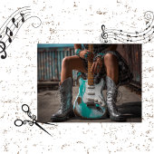 Decoupage Country Girl Turquoise Guitar Strings Tissuepapier