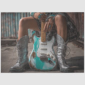 Decoupage Country Girl Turquoise Guitar Strings Tissuepapier (Voorkant)