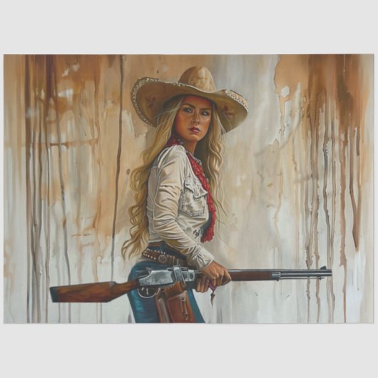 Decoupage Country Western Cowgirl Sherrif Shotgun Tissuepapier (Voorkant)