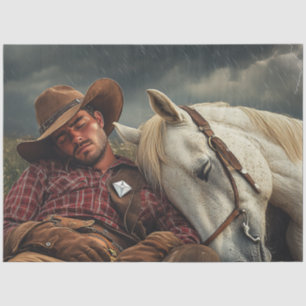 Decoupage Cowboy Horse Field voor Storm Tissuepapier