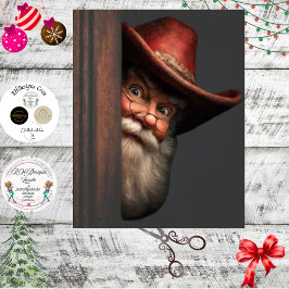 Decoupage Cowboy Kerstman gluurt ondeugend aardig Tissuepapier