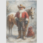 Decoupage Cowboy Kerstman Paard Winter Scène Tissuepapier (Voorkant)