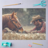 Decoupage Cowboy & Paard op de grond neus naar neu Tissuepapier (Craft)