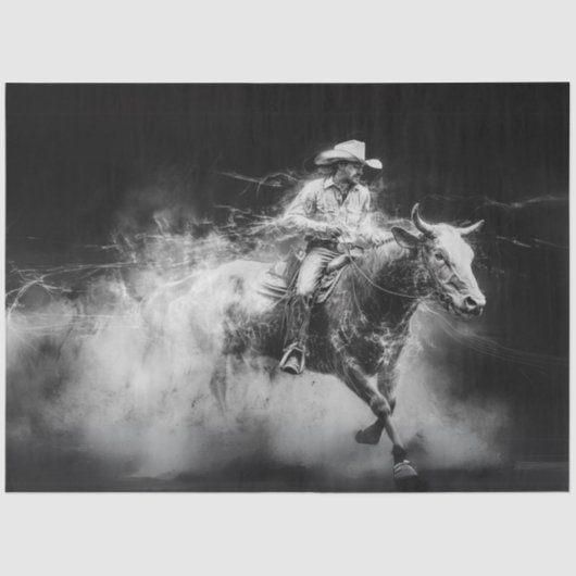 Decoupage Cowboy Riding Bull Swirling Smoke Rings Tissuepapier (Voorkant)