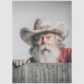 Decoupage Cowboy Santa Claus Peeking Over Fence Tissuepapier (Voorkant)