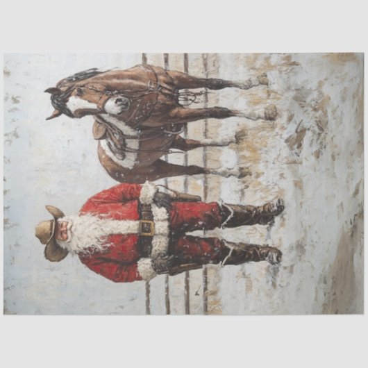 Decoupage Cowboy Santa en zijn paard Tissuepapier (Voorkant)