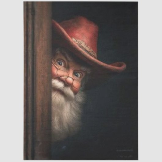 Decoupage Cowboy Santa Peeking Naughty Nice  Tissuepapier (Voorkant)