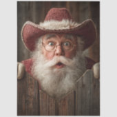 Decoupage Cowboy Santa Peeking Rustic Fence  Tissuepapier (Voorkant)