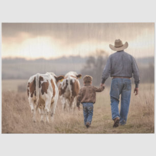 Decoupage Cowboy & Son Hand in Hand met vee Tissuepapier