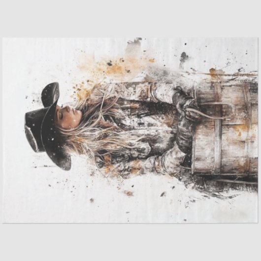 Decoupage Cowgirl Barrel Racer voor Barrel Tissuepapier (Voorkant)