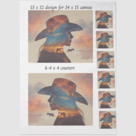Decoupage Cowgirl Silhouette 11x14 Canvas Coasters Tissuepapier