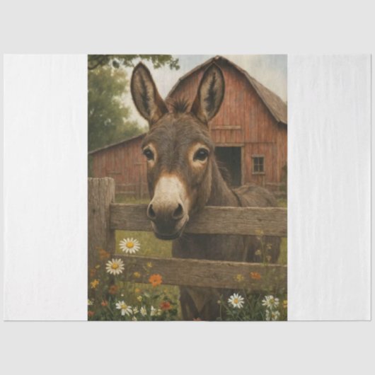 Decoupage Curious Donkey Boerderij Art Tissuepapier (Voorkant)